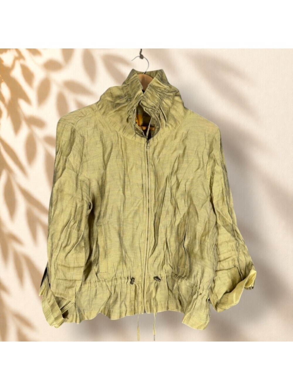 Ruby Rd. Jacket Women 14 Green Full Zip Collared Linen Long Sleeve Pockets